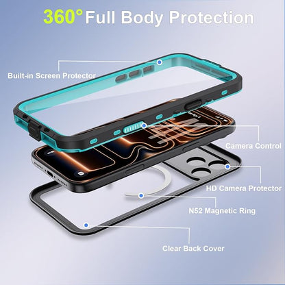 Beasyjoy for iPhone 17 Pro Max Case Waterproof, Built-in Screen Protector & Full Body Protection, Heavy Duty Rugged Military Shockproof Dustproof Case for Outdoor, Compatible with MagSafe, 6.9" Blue