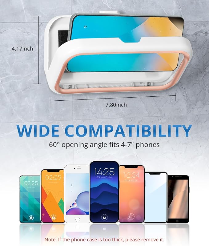 Shower Phone Holder Waterproof - Shower Phone Mount 480° Rotation Bathroom Cellphone Holder for Wall Bathroom Batheub Kitchen Mirror for 4-7" Cellphone