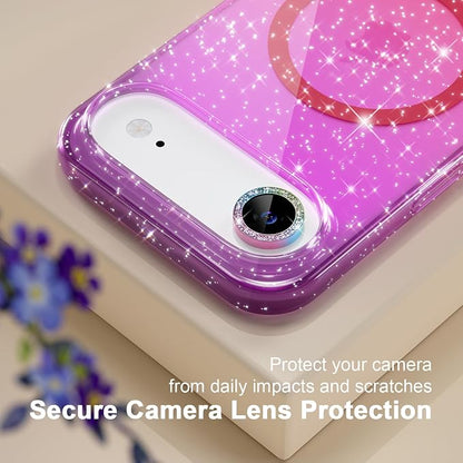 Choiche Magnetic for iPhone 17 Air Case Compatible with MagSafe, Women Cute Glitter Sparkly Phone Case with Diamond Camera Lens Protectors, Military-Grade Drop Protection 6.5" (Purple/Pink)