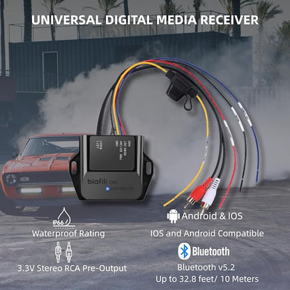 CAR Bluetooth 5.2 Receiver – aptX Adaptive, aptX HD, AAC, SBC – 12V/24V Compatible, Remote Trigger, Stereo RCA Output – Wireless A2DP Adapter for Car, Truck, Marine, Powersport Audio Systems