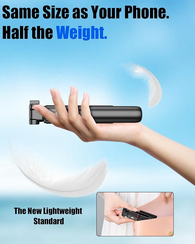 40" Selfie Stick with Light & Wireless Remote, Portable Phone Tripod Stand for iPhone & Android, Lightweight Foldable Selfie Stick for Travel, Vlogging, and Live Streaming