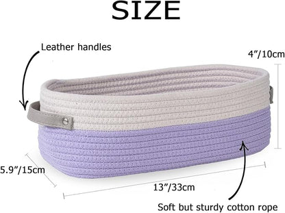 Cotton Rope Woven Basket Toilet Paper Baskets for Organizing Decorative Basket for Boho Decor Small Storage Basket Gift Baskets 13"x5.9"x4" Purple