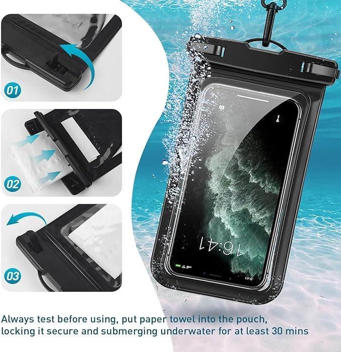 Waterproof Phone Pouch, with Interior Card Pocket, Large Waterproof Phone Case for iPhone 17 16 15 14 Pro Max, IPX8 Lightweigt Cellphone Dry Bag, Beach Cruise Ship Essential,2 Pack-Purple-8.3″