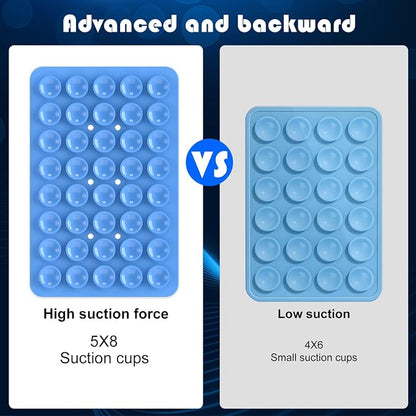 Double Sided Silicone Suction Phone Holder Mount, Silicon Accessory for iPhone and Android, Hands-Free Mirror Shower Phone Holder, TikTok Videos and Selfies (Blue+Rose Red)
