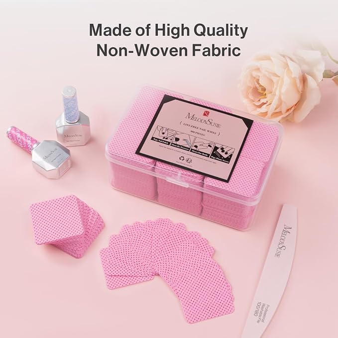 MelodySusie 900Pcs Lint Free Nail Wipes Super Absorbent Soft Non-Woven for Fingernail Polish Remover and Eyelash Extension Wipes for Nail Art