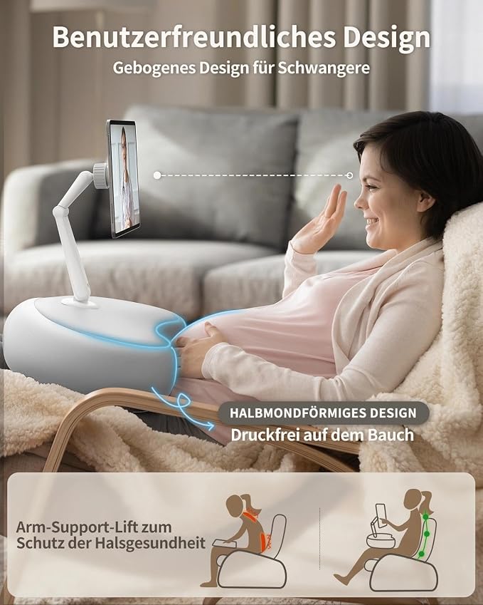 SAIJI Kindle Pillow Stand - Magnetic iPad Stand Compatible with Kindle, Tablet, iPad, iPhone, 360° Tablet Holder for Bed with Ergonomic Pillow and Dual-Jointed Arm, 2 Free Magnetic Sheets (Gray)