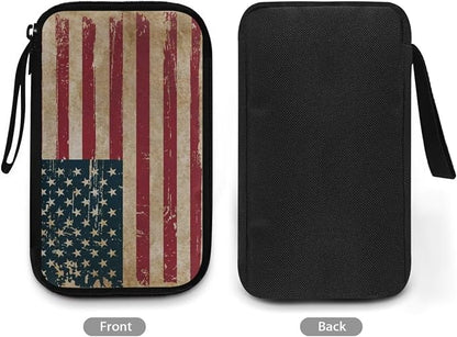 Vintage USA Flag Print Large Electronics Organizer - Travel Case, Cord Organizer, Accessories for Women