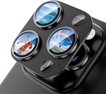 Camera Lens Protector for iPhone 16 Pro Max/iPhone 16 Pro-Single Piece,Ultra Thin Aluminum Alloy Frame,9H Dual-Strength Glass with 99% AR Light Transmittance,Case Friendly,Black Titanium