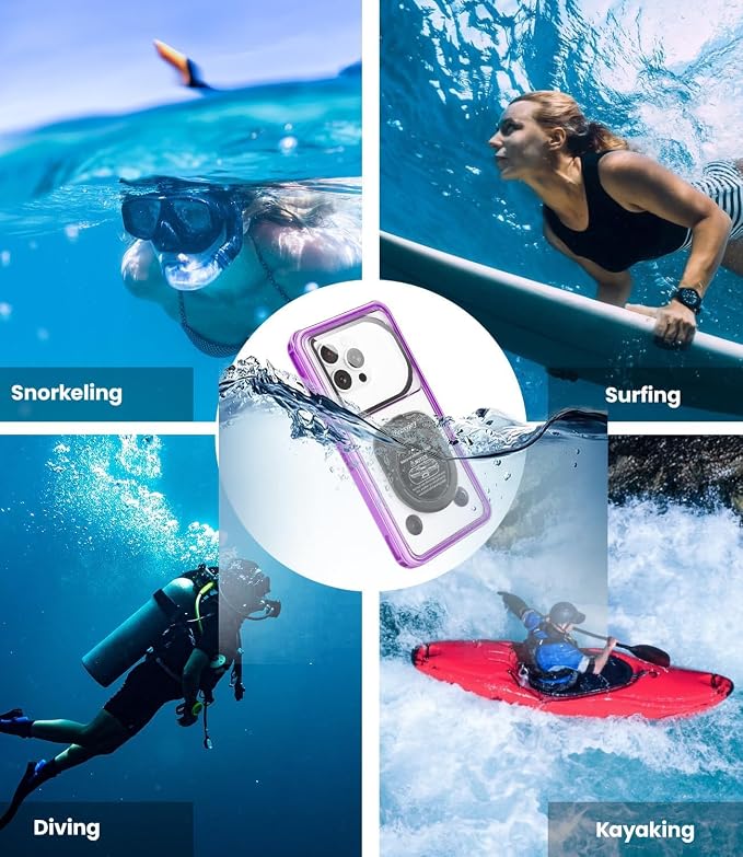 WIFORT Waterproof Phone Case with Lanyard, Underwater Phone Cases for Snorkeling/Diving/Swimming/Filming, IP68 Water Proof Touchscreen Case for All Cell Phones: iPhone/Samsung/Moto/Pixel - Purple