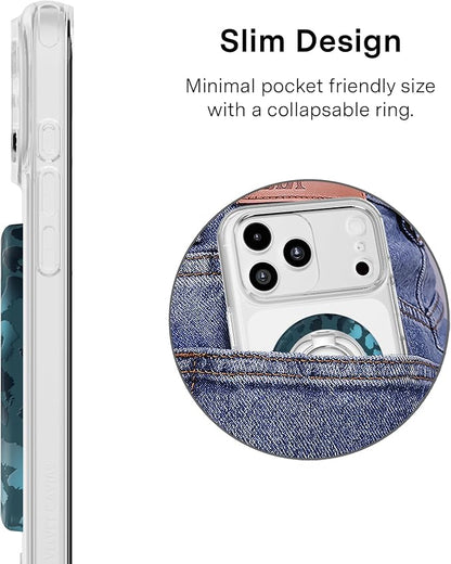 VELVET CAVIAR Compatible with MagSafe Phone Grip 2.0 | Cute Magnetic Ring Holder | Finger Loop Kickstand | Pop On Accessory for iPhone 17, 16, 15, 14, 13, 12 | Metallic Navy Leopard