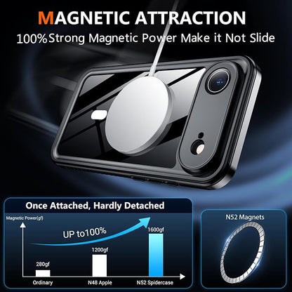 SPIDERCASE Magnetic for iPhone Air Case Waterproof, Built-in Lens & Screen Protector,[IP68 Underwater][15FT Military Shockproof] [Dustproof] Full Body Protection Cover for iPhone 17 Air 6.5’’,Black