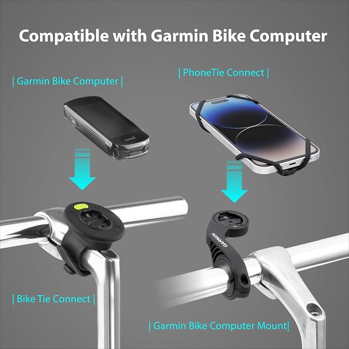 Bone Bike Tie Connect Kit 2, Bike Cell Phone Mount for Stem, Detachable & 360° Rotatable Silicone Holder with Shock-Absorbing Design, Cycling Phone Holder for Most Smartphones (Stem - Quick Release)