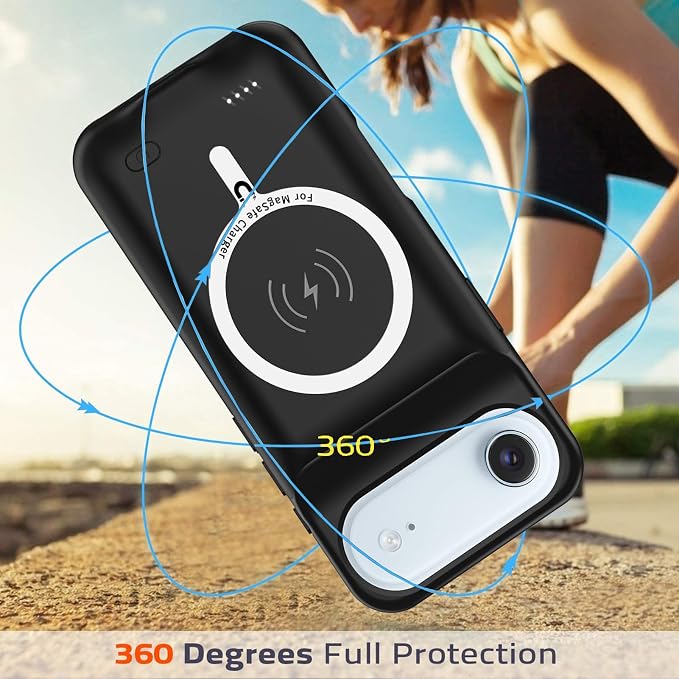 Battery Case for iPhone Air, Upgraded 12000mAh Rechargeable Portable Extended Battery Pack Supported Qi Wireless Charging Case Compatible with iPhone Air(6.5 inch) Charger Cover Power Bank (Black)