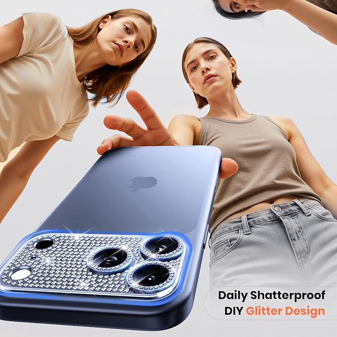WSKEN for iPhone 17 Pro Camera Lens Protector Diamond Bling - [Not Easy to Fall][Strong Adsorption] Glitter Metal Aluminum Alloy Rear Camera Screen Cover Accessories, Deep Blue