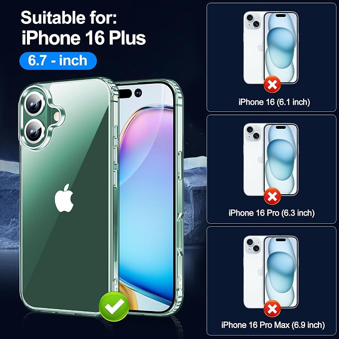 xiwxi for iPhone 16 Plus Case,with Screen Protector+Camera Lens Protector,Non-Yellowing,Military-Grade Drop Protection,Perfect Handfeel,Shockproof Bumper,Clear Slim Phone Case-6.7 inch