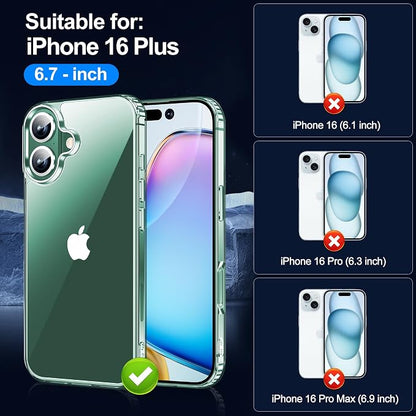 xiwxi for iPhone 16 Plus Case,with Screen Protector+Camera Lens Protector,Non-Yellowing,Military-Grade Drop Protection,Perfect Handfeel,Shockproof Bumper,Clear Slim Phone Case-6.7 inch