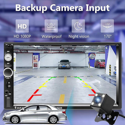 Podofo Double Din Car Stereo Radio 7 Inch Touch Screen Bluetooth Handsfree Mirror Link USB SD FM Audio Receiver with Backup Camera Wireless Steering Wheel Control