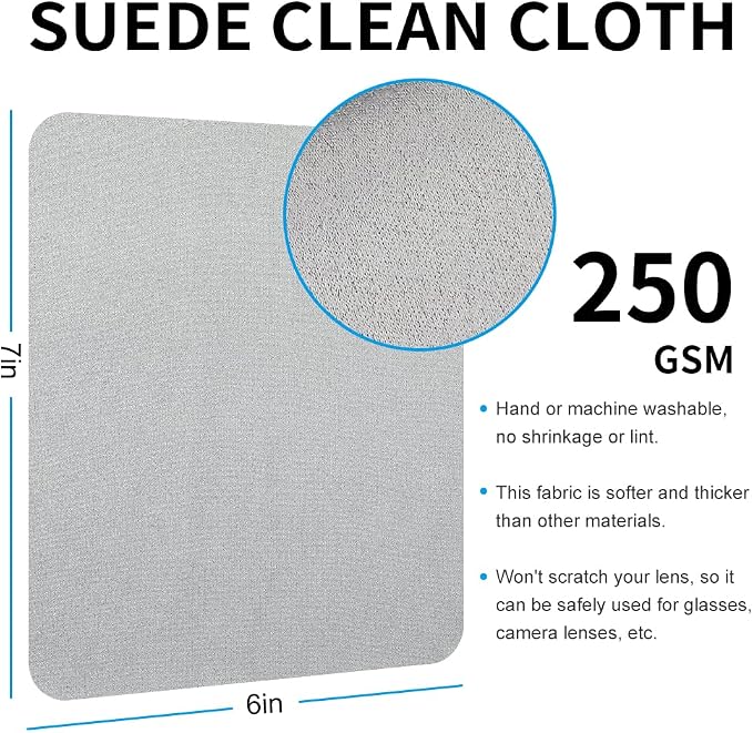 100 PCS Glasses Clean Cloth Suede, Lens Clean Cloth for Lenses, Glasses, Screens, Cameras, iPad, iPhone, Eyeglasses (6"x7", 100PCS/Grey)