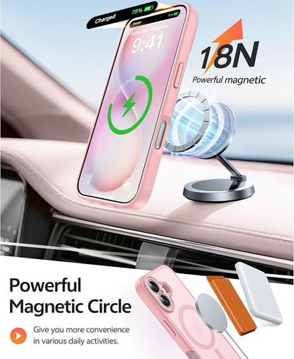 FNTCASE for iPhone 16 Plus Case: [Compatible with Magsafe] Translucent Matte Cases with [Full Camera Protection] [Screen Protector] Military Grade Shockproof Protective Phone Cover - Light Pink