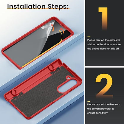 VEGO for Z Fold 5 Phone Case with Stand, Built-in Privacy Screen Protector | Slide Camera Cover Full Body Hinge Drop Protection Hard PC Shockproof Phone Case for Samsung Galaxy Z Fold 5 5G 2023 - Red