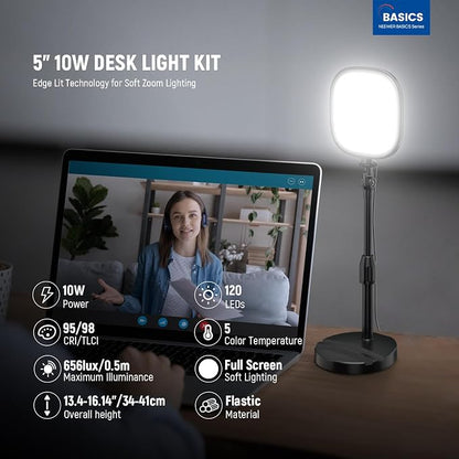 NEEWER Basics 5" Full Screen LED Ring Light with Stand for Desk Video Calls, CRI95, 10W Bi Color Edge Lit Zoom Conference Lighting for Computer Laptop Webcam Phone Streaming Recording, NL10