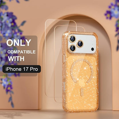 Choiche Magnetic for iPhone 17 Pro Case Compatible with MagSafe, Women Cute Glitter Sparkly Phone Case with Diamond Camera Lens Protectors, Military-Grade Drop Protection 6.3" (Gold)