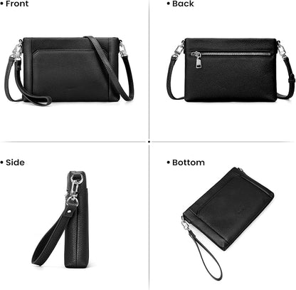 befen Genuine Leather Wristlet Wallet for Women Soft RFID Leather Clutch Purse with Built in Wallet Trendy Crossbody Bag