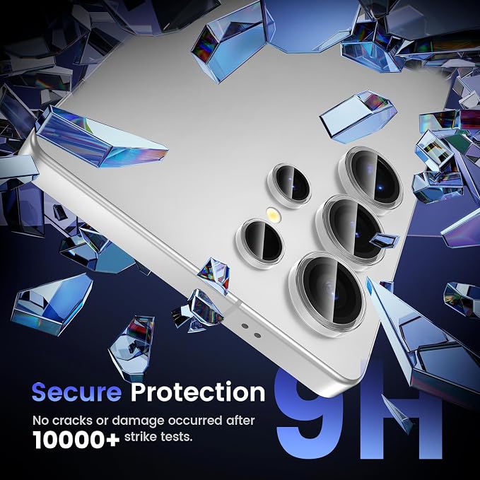 Tensea (3+2PCS Compatible with Samsung Galaxy S25 Ultra Camera Lens Protector, 9H Tempered Glass Camera Cover Screen Protector Metal Individual Ring [Installation Tray][Case Friendly]