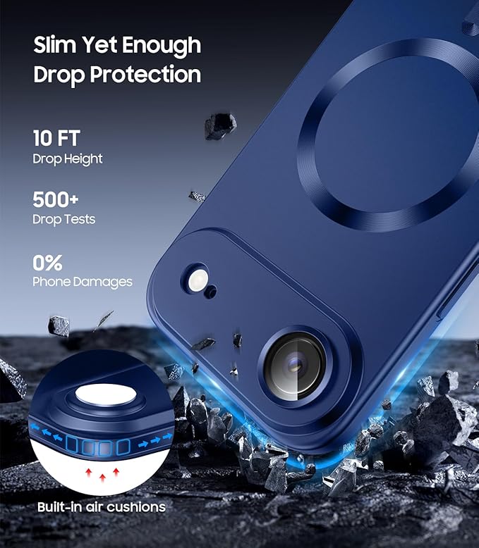 Magnetic for iPhone Air Case, Compatible with MagSafe, Built-in Camera Lens Protector, Slim Thin Soft Silicone Bumper Shockproof Metallic Luster Phone Case for iPhone 17 Air (Blue)