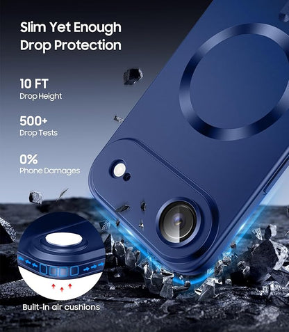 Magnetic for iPhone Air Case, Compatible with MagSafe, Built-in Camera Lens Protector, Slim Thin Soft Silicone Bumper Shockproof Metallic Luster Phone Case for iPhone 17 Air (Blue)