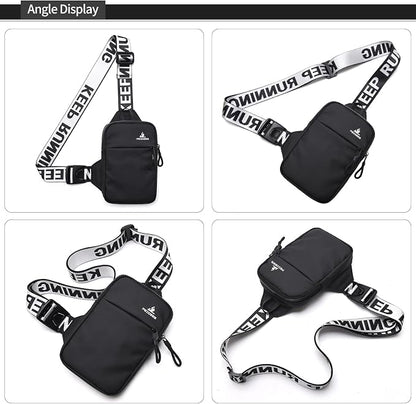 Peicees Mini Crossbody Sling Bag Chest Bag Dual Pocket Water Resistant Fanny Pack Running Phone Holder for Men Women Workout Travel, Grey