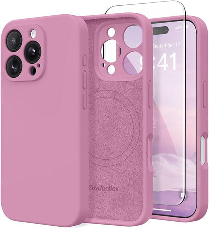 Magnetic for iPhone 16 Pro Case, Compatible with MagSafe, [Full Camera Protection][Screen Protector] Silicone Shockproof Protective Phone Case for iPhone 16 Pro 6.3", Blackcurrant