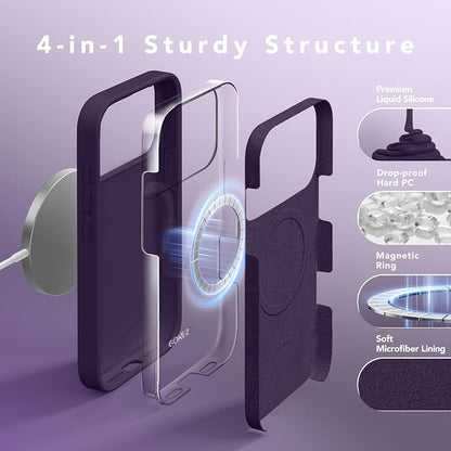 GONEZ Magnetic for iPhone 17 Pro Max Case, Compatible with MagSafe, [Screen Protector + Camera Lens Protector], Liquid Silicone Anti-Scratch Shockproof Protective Phone Case 6.9 inch, Deep Purple