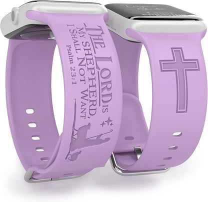 The LORD is my Shepherd Watch Band compatible with Apple Watch Laser Engraved iWatch Band Silicone 38mm 40mm 41mm 42mm 44mm 45mm 49mm Strap Jesus Psalm Christian God (42/44/45/49mm M/L, Lavender)