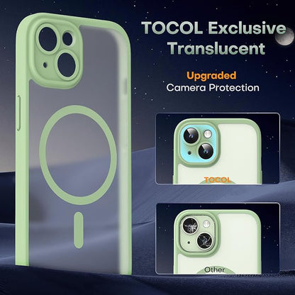 TOCOL for Phone 15 Case, Compatible with Magsafe Charger, Full Camera Protection, Drop Protection, Translucent Matte Phone Case for iPhone 15 6.1 inch (Light Green)
