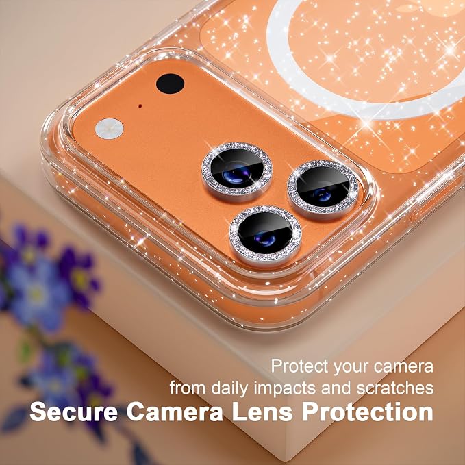 Choiche Magnetic for iPhone 17 Pro Case Compatible with MagSafe, Women Cute Glitter Sparkly Phone Case with Diamond Camera Lens Protectors, Military-Grade Drop Protection 6.3" (Clear)
