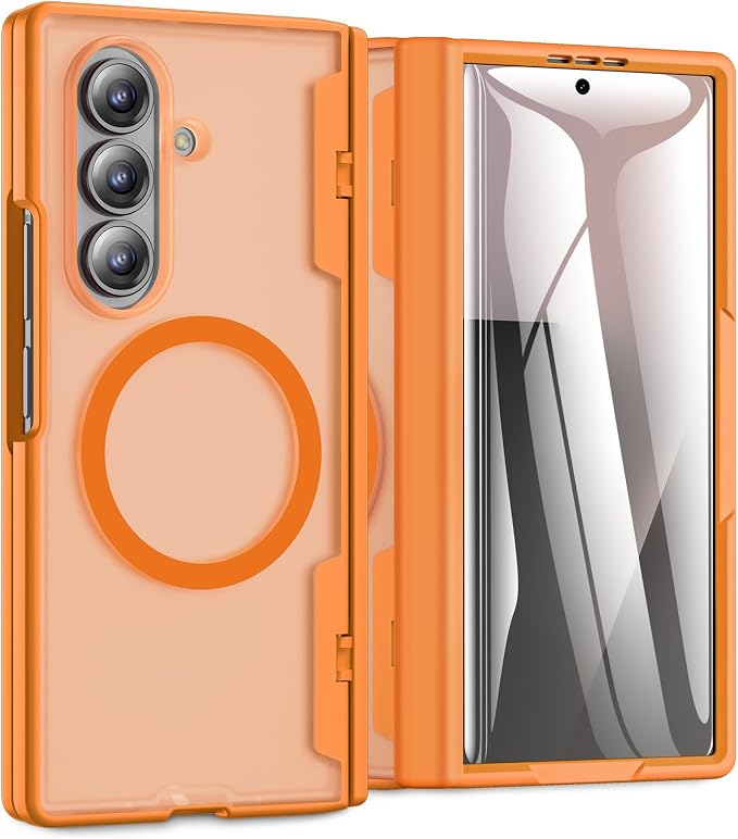 Caka Magnetic for Samsung Galaxy Z Fold 8 Ultra Case with Hinge Protection | Compatible with MagSafe, Built-in Outer Screen Protector, Hinge Guard, Translucent Matte Back, 360° Hybrid Drop Defense