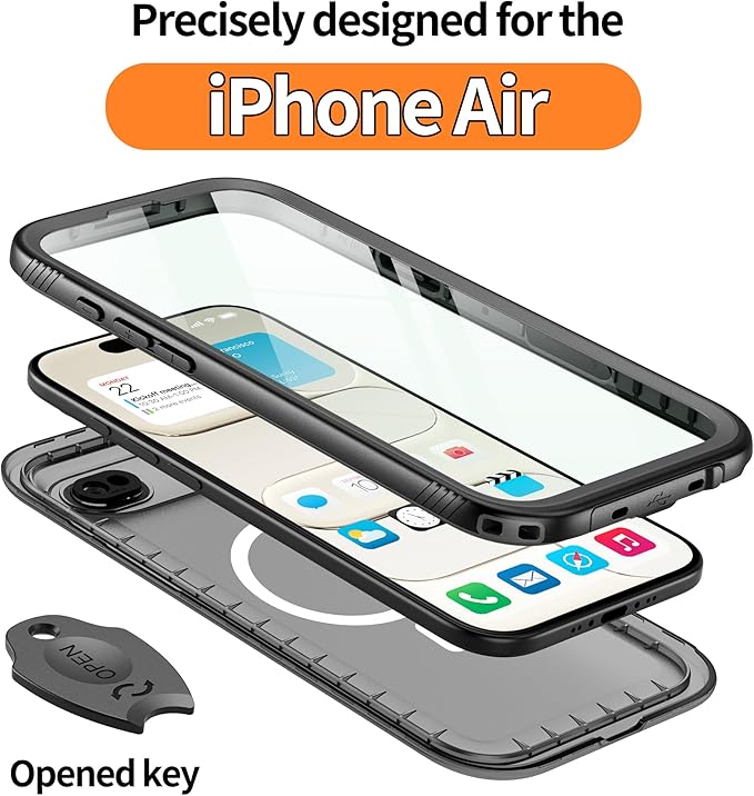 Cozycase for iPhone Air Waterproof Case Full-Body Bumper Shockproof Dustproof Cases with Built-in Screen Protector &Camera Control Compatible with MagSafe,Drop Proof Cover Frosted Black
