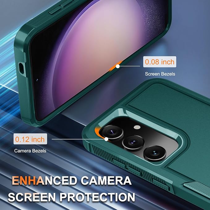 RMOCR Case for Samsung Galaxy S25 Plus, Full Body Heavy Duty Rugged Shockproof Protective Phone Cover with Lanyard Strap, Tempered Glass Screen Protector and Camera Lens Cover, Dark Green