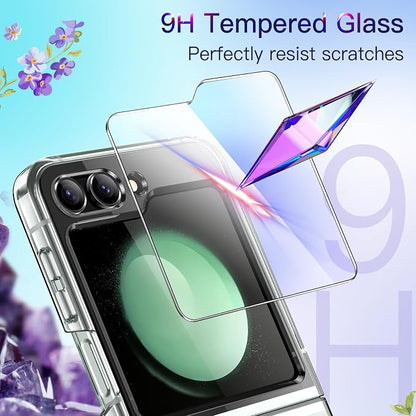 JETech 3 in 1 Case for Samsung Galaxy Z Flip 5, Clear | 2 Tempered Glass Front Screen Protectors, Scratch Resistant, Crystal Transparent Hard PC Shell, Protective Phone Cover