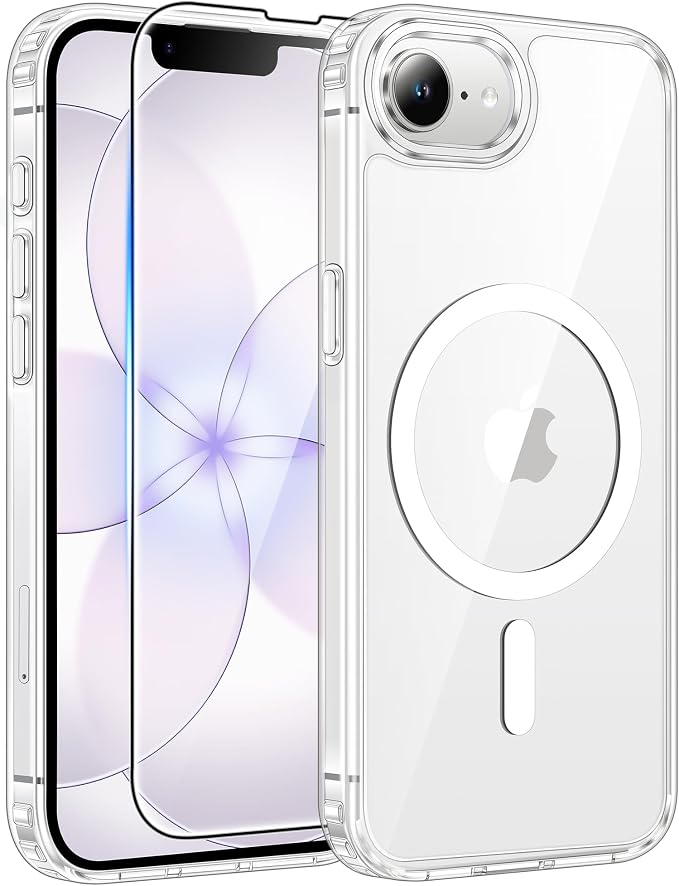 FNTCASE for iPhone 17e/ iPhone 16e Case, Fit for Magsafe, Screen Protector | Anti Yellowing Magnetic Back, 14FT Military Grade Drop Protection, Shockproof Protective Phone Cover, Transparent