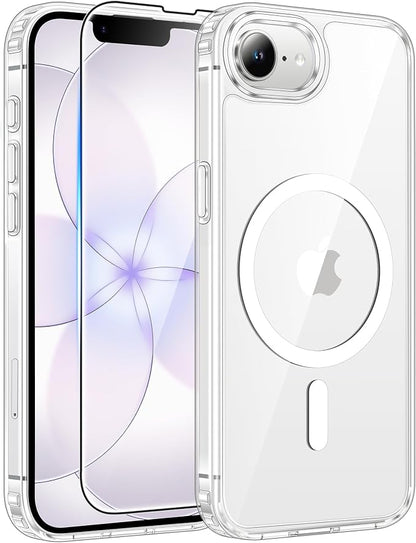 FNTCASE for iPhone 17e/ iPhone 16e Case, Fit for Magsafe, Screen Protector | Anti Yellowing Magnetic Back, 14FT Military Grade Drop Protection, Shockproof Protective Phone Cover, Transparent