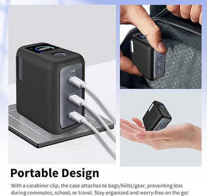 for Anker Prime 160W Charger Case [Black] – Soft Silicone Protective Cover with Shockproof Dustproof Sleeve + 2 Screen Protectors for Anker Prime 160W 3-Port Compact Dynamic Charger