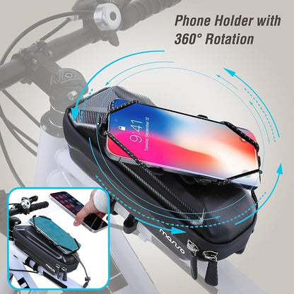 MOSISO Bike Bag Waterproof EVA Bicycle Frame Bag, Bicycle Phone Holder Top Tube Pouch for Phones Under 6.8 inch, Quick Release Cycling Pouch Bike Accessories for Riders Road Mountain Cycling, Black