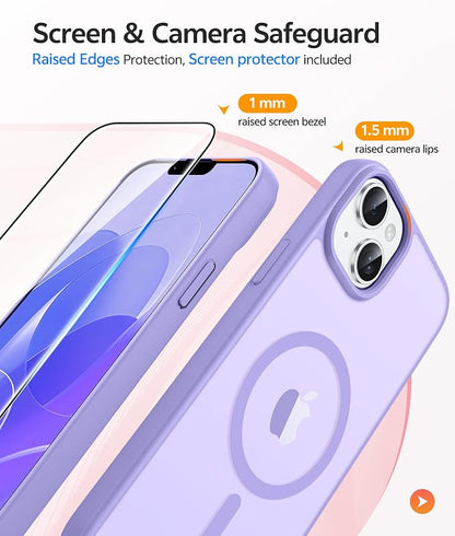 FNTCASE for iPhone 15 Plus Case: for iPhone 14 Plus Case Translucent Matte Military Grade Protective Phone Cover - Slim Anti-Slip Durable Shockproof Drop Protection Cases - Light Purple