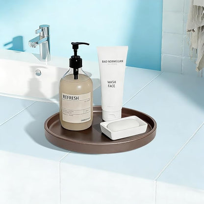 1 Pack 9" Bathroom and Vanity Tray, ABS Bathroom Counter Organizer, Coffee Table Decor for Perfume, Candles, Keys &More. Kitchen Countertop Organizer, Decorative Tray Soap Holder, Brown