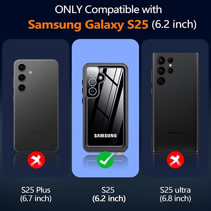 MOZOTER for Samsung Galaxy S25 Case Waterproof,[IPX8 Underwater Case][Full Body Shockproof & Military Dropproof] Built-in Screen Protector Clear Sound Quality for Samsung S25 6.2 inch-Black
