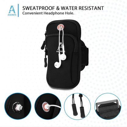 Sports Armband, Running Gym Universal Smartphone Arm Bag with Earphone Hole Multifunctional Pockets foriPhone 15, 14, 13, 12, 11 Pro Max, Xs, Xr, X, 8 Plus, SE, Galaxy S22 Ultra and More