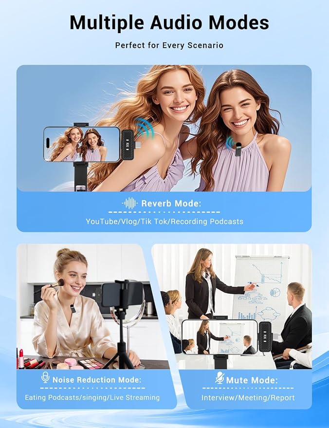 Kairiyard Wireless Mini Lavalier Microphone for iPhone iPad Android Phone, Noise Reduction, 25H Battery Charging Case, Plug and Play Magnetic Clip on Lapel Mic for Video Recording Podcast Vlogging