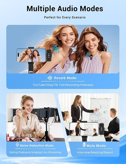 Kairiyard Wireless Mini Lavalier Microphone for iPhone iPad Android Phone, Noise Reduction, 25H Battery Charging Case, Plug and Play Magnetic Clip on Lapel Mic for Video Recording Podcast Vlogging